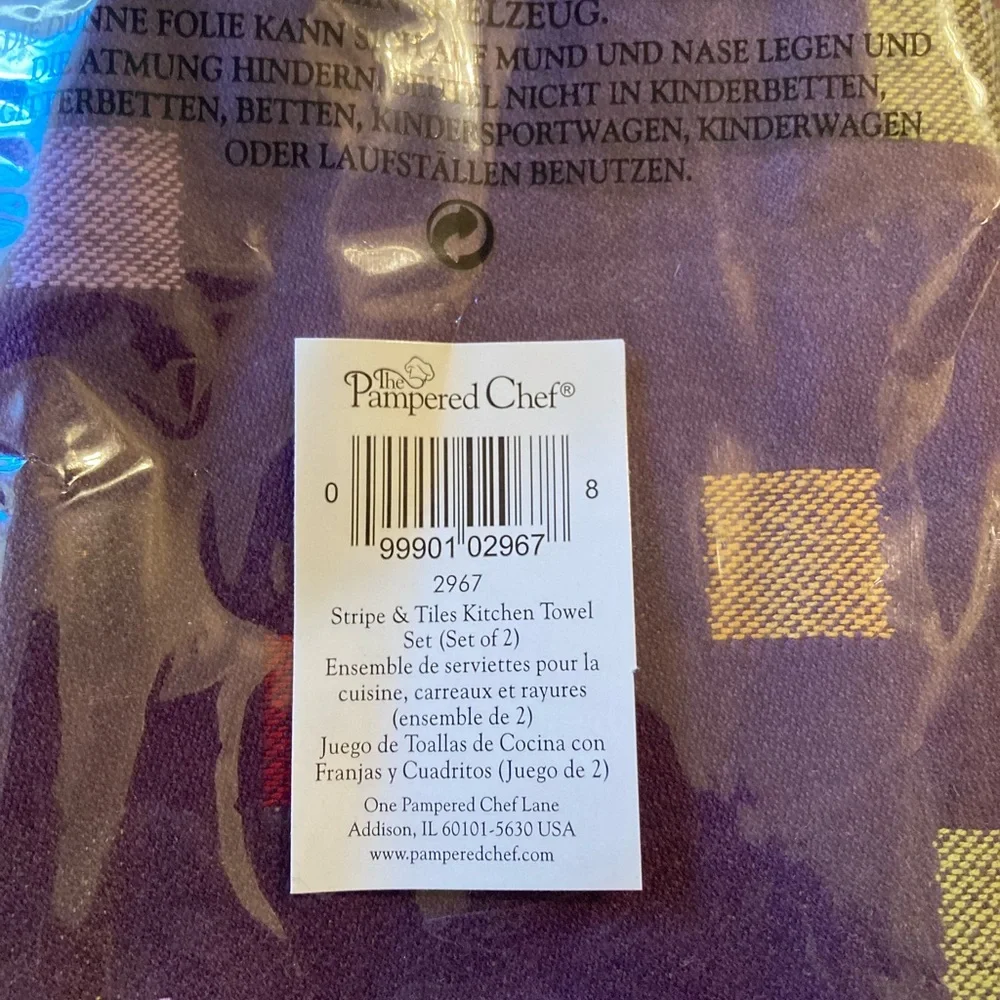 The Pampered Chef Stripe & Tiles Kitchen Towel Set - 100% Cotton